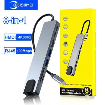 USB C HUB 4K30Hz Dockingstation 8 in 1 USB 3.0 Splitter Typ C zu RJ45 SD/TF-Kartenleser für MacBook Notebook Laptop-Computer