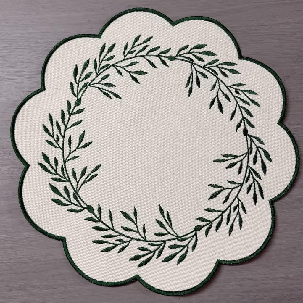 Canvas Embroidered Floral Table Mat With Heatresistant Thick Durable Material For Home Dining
