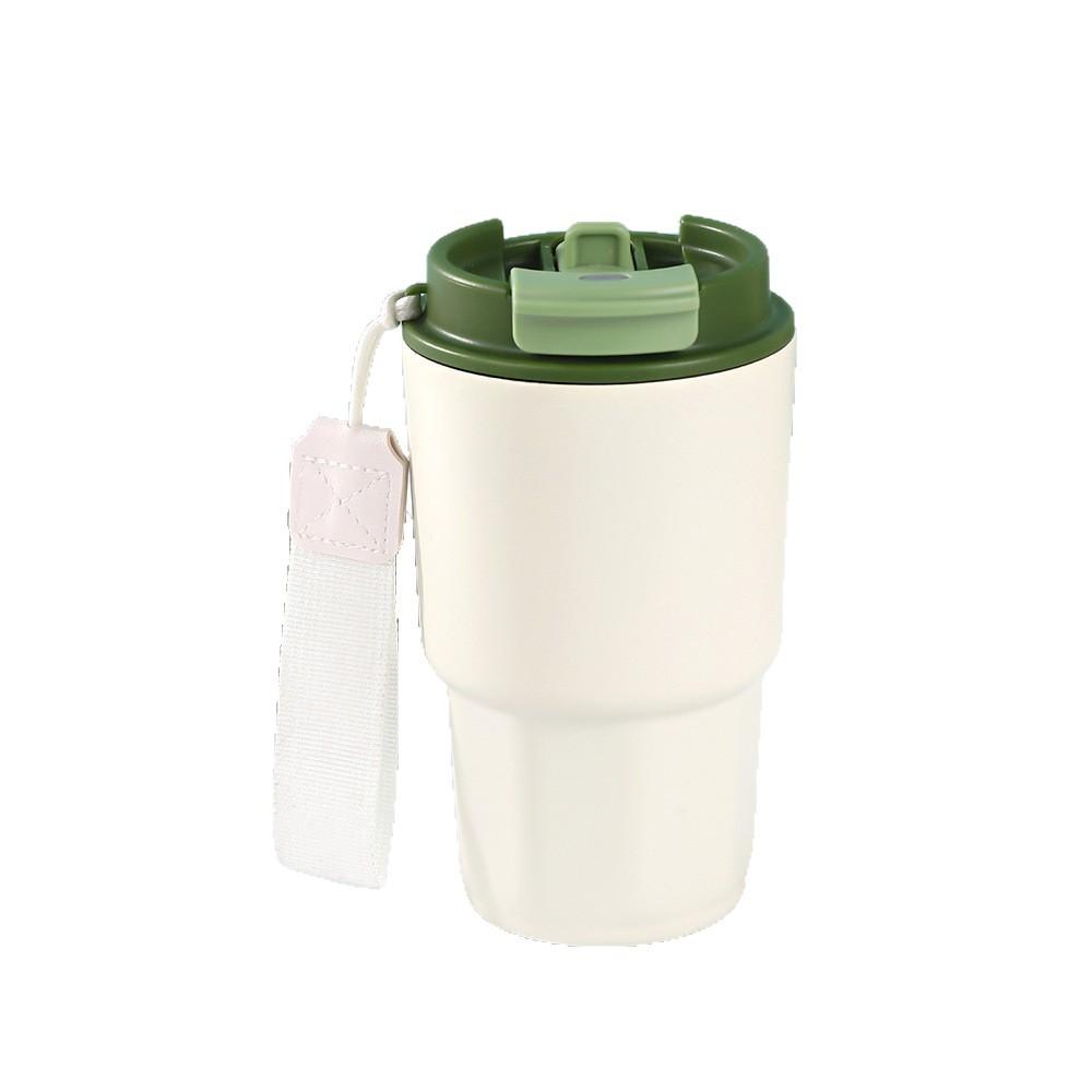 Double drink coffee cup with lifting rope 111 stainless steel thermos cup business gift cup outdoor convenient accompanying straw cup