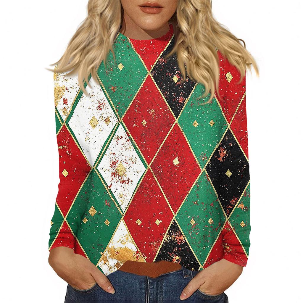 Cămăși de toamnă casual cu mânecă lungă Hanorac cu imprimeu vintage Pulover cu gât înalt