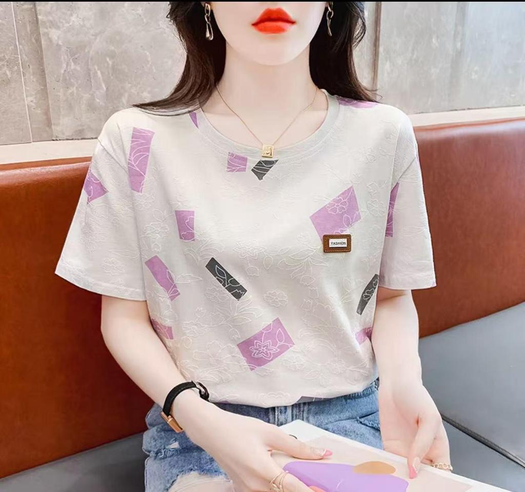 Women's White Half-Sleeve Loose T-Shirt, New 2024 Korean Style Summer Top