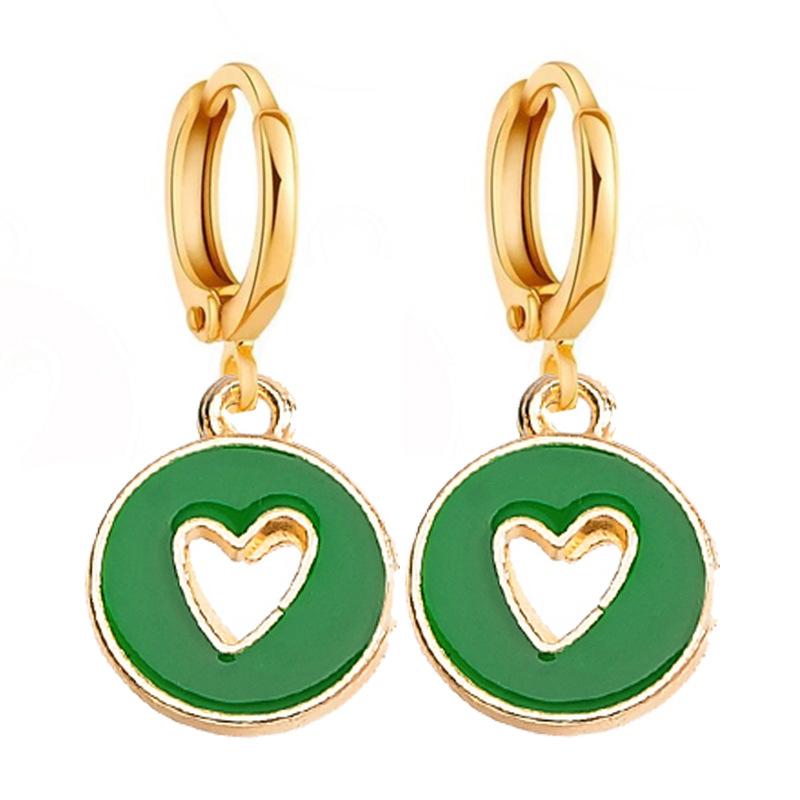 

Pinkdudu Zinc Alloy Drop Earring Heart Shape Hollow Out Glaze Dripping Earrings Cute Round Earrings PD2226 зелений