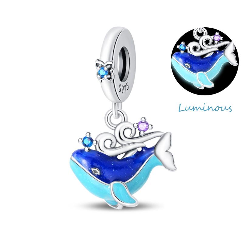 Copper Jellyfish Dolphin Turtle Starfish Shell Luminous Ocean Series Charms Beads Fit 3Mm Original Bracelets Diy Jewelry