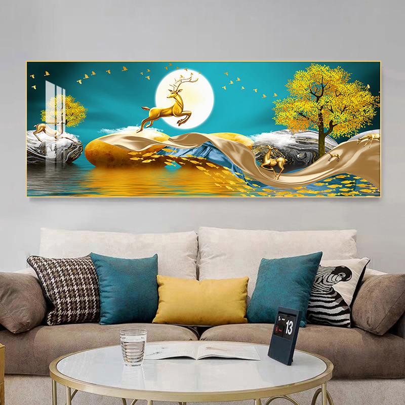 Chinese Golden Deer Rich Tree Canvas Painting Wall Art FengShui Mountain Landscape Stone Posters and Prints Living Room No Frame