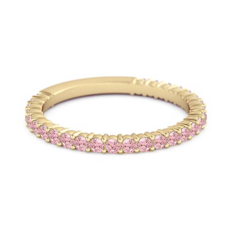 Pink CZ Eternity Band Women Wedding Ring  - 925 Sterling Silver Gold Vermeil