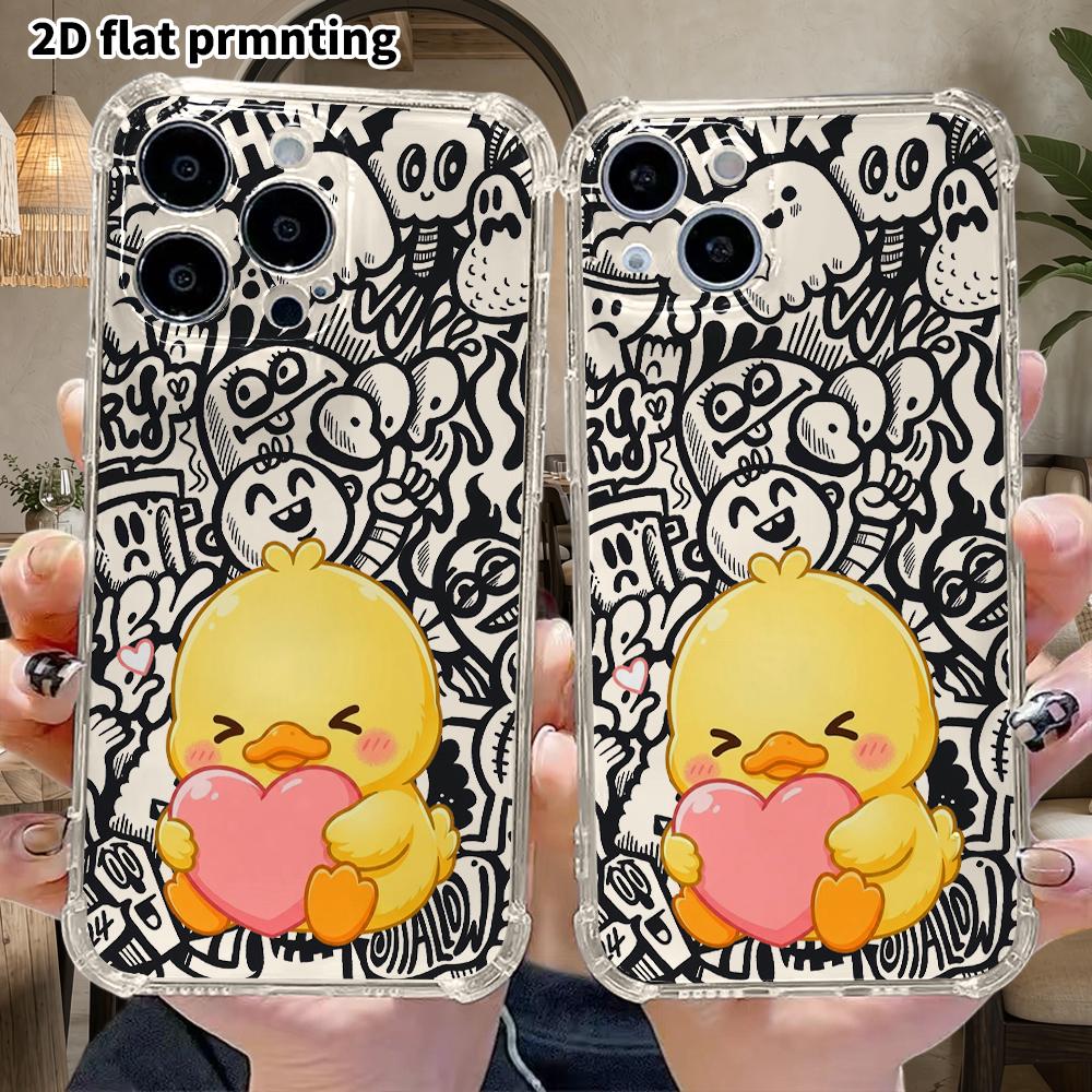 Phone Case: 2D Flat Suitable for iPhone 18 17 16 15 14 13 Pro, Transparent Four Corner Protective Case, Little Yellow Duck, Christmas and Halloween Gi