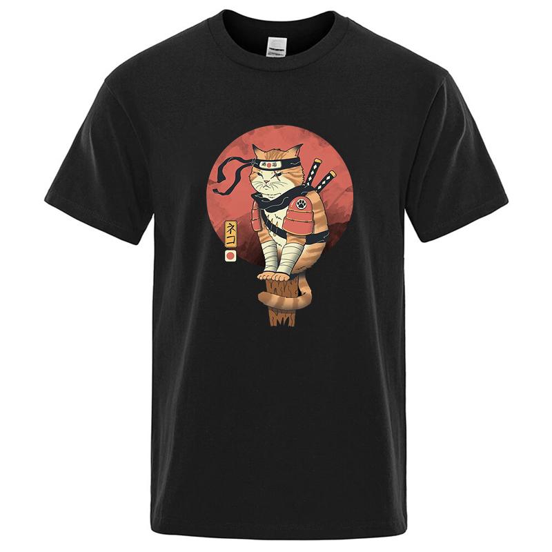 Mens High Quality Tshirt 100cotton Loose Short Sleeve Funny Knife Cat Print Loose Summer Men Tshirt Cool Tshirt Men Tees