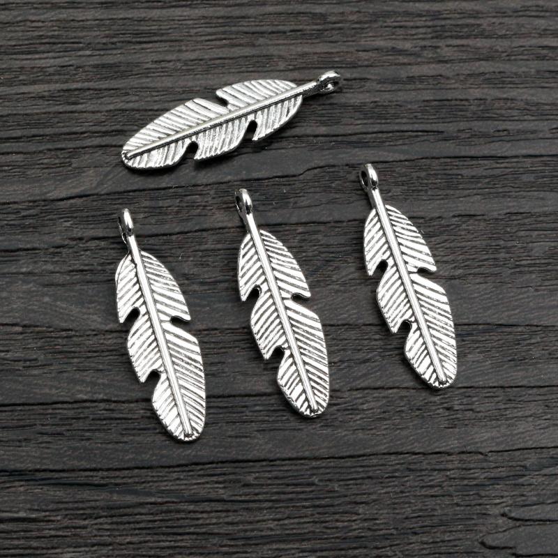 30pcs 28x8mm Feather Charms Pendant Bronze Antique Silver Plated DIY Jewelry Making Accessories Findings for Necklace Bracelet