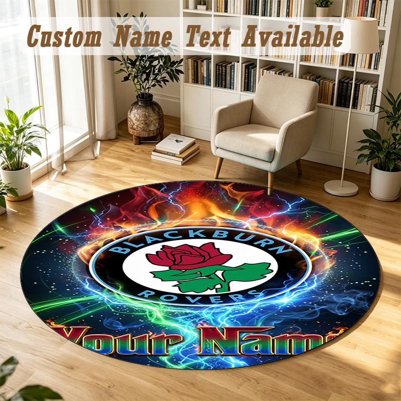 Round Rug Custom NameBlackburn Rovers Football Pattern Non Slip Carpet Home Floor Decor