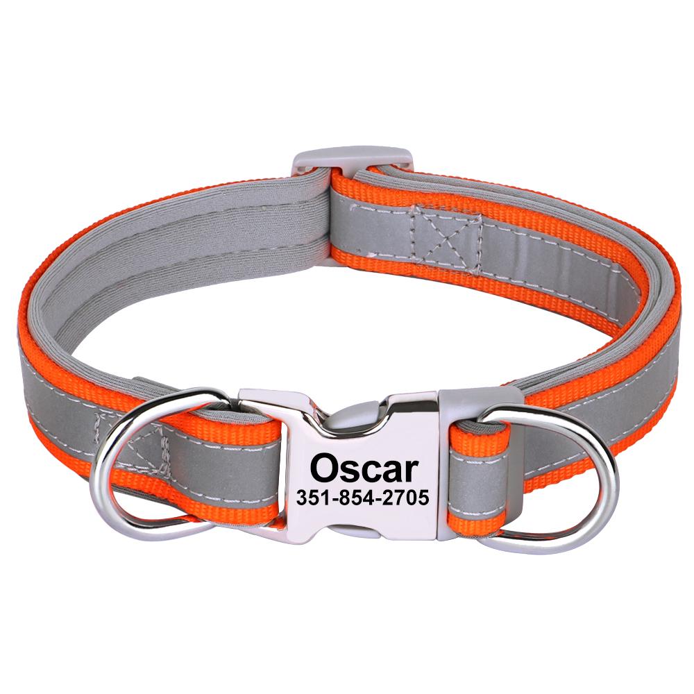 Weiches reflektierendes personalisiertes Hundehalsband, individuelles ID-Halsband, strapazierfähiges Nylon-Welpenhalsband, verstellbar für kleine, mittlere und große Hunde
