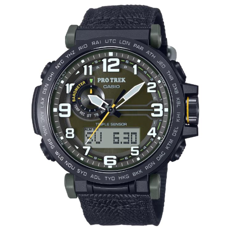 

Casio 100M Water Resistant Solar Movement Canvas Strap Watch Men watches Green PRG-601YB-3 Green Dial