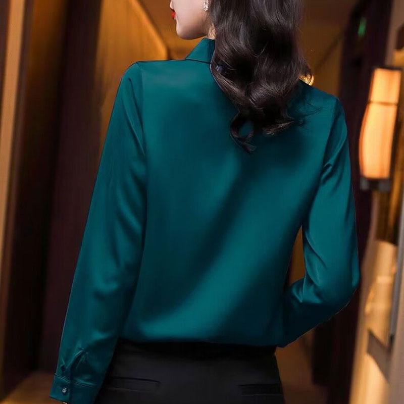 Basic Office Lady Solid Color Shirt Female Clothing Elegant Fashion V-Neck Spring Autumn Commuter Korean Long Sleeve Blouse
