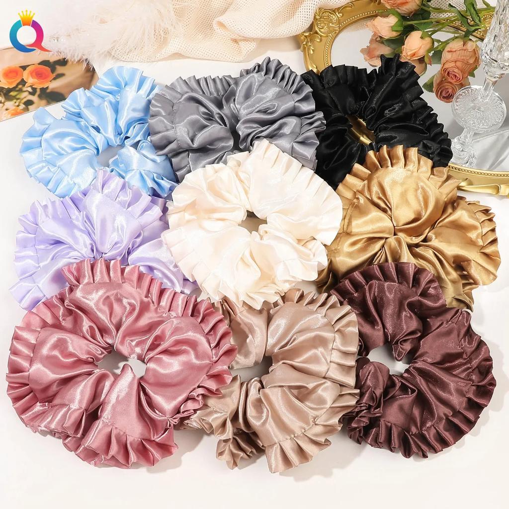 Ins Oversized Satin Scrunchies French Romantic Elastic Hair Bands Ponytail Holder Hair Rope Ties Women Girls Hair Accessories