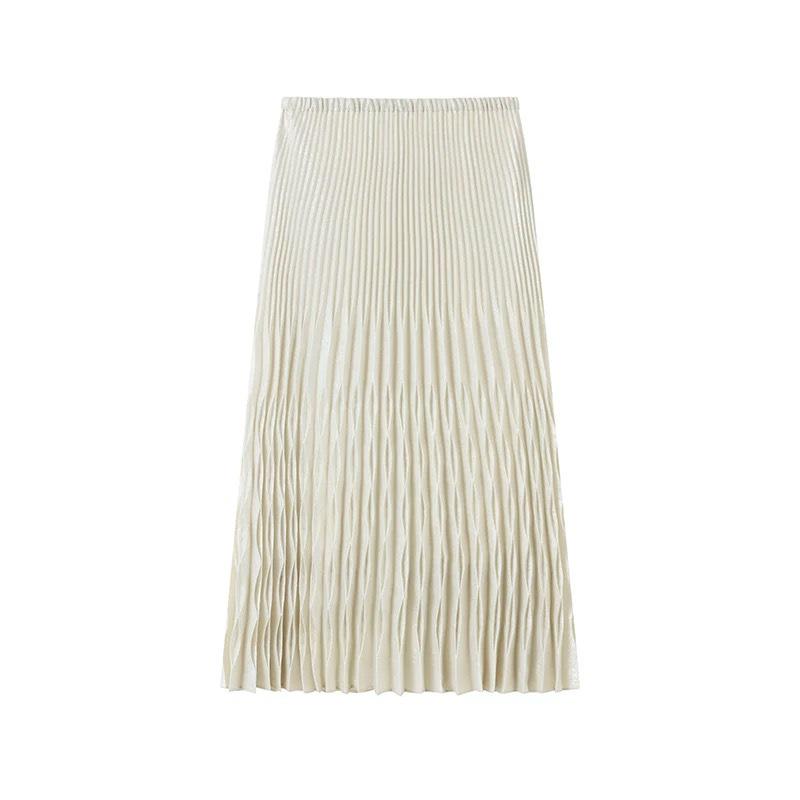 

IC Designer FW25 High-Waisted Pleated Texture Skirt Large светло-бежевый