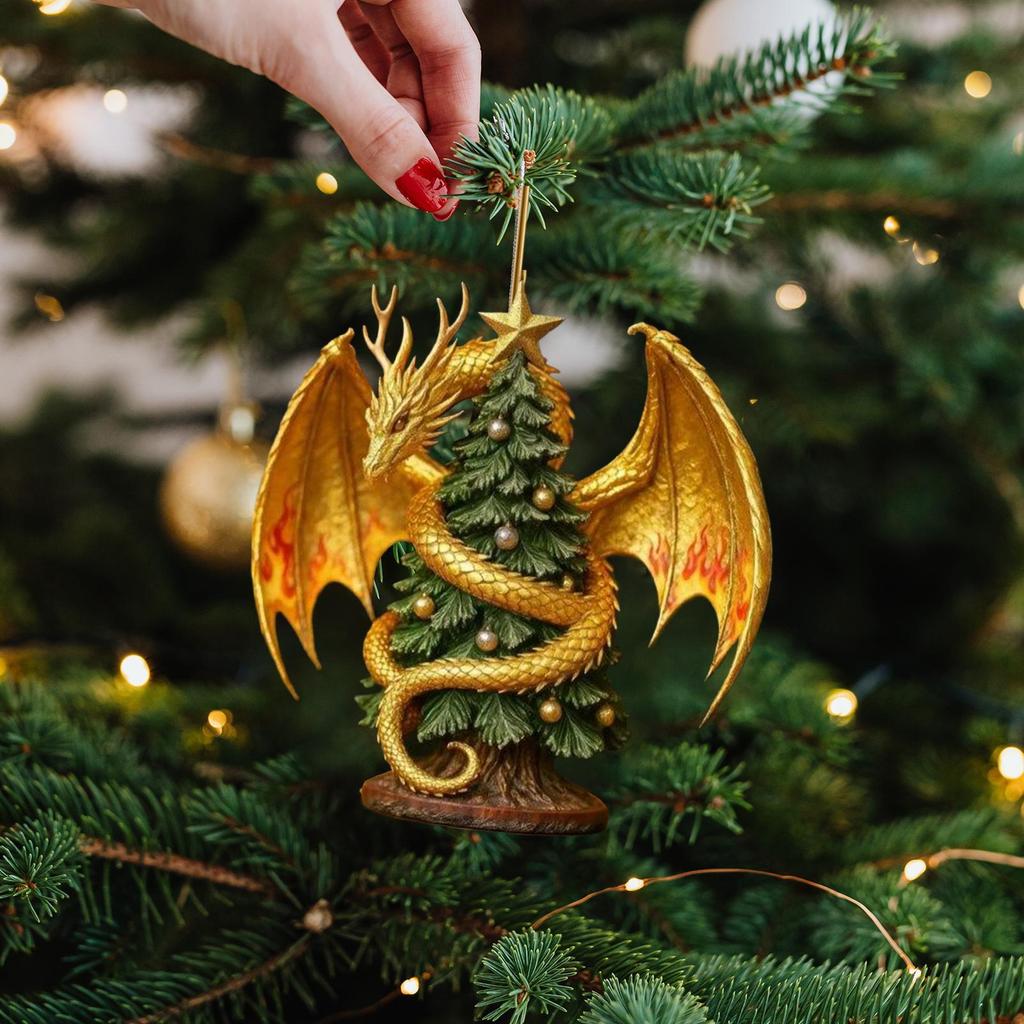 Christmas Ornaments Dragon and Christmas Tree Decor Hangable Holiday Ornament for Living Room Study Office Mantel Wall Staircase