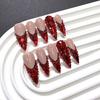 10Pcs Luxury Red Full Diamond Handmade Coffin French Tip Fake Nails Dazzling Press On Nails