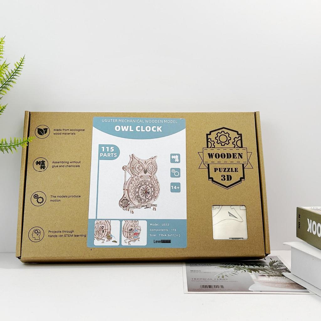 Creative 3D Wooden Owl Clock Puzzle: Challenging Retro Pendulum Model