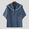 INCERUN Oversized Men Naval Collar Short Sleeve Stitching Casual Loose Shirts Tops