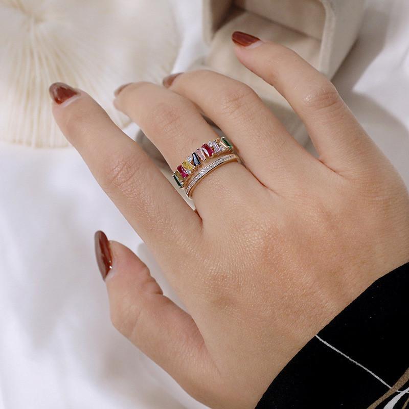 Copper Geometric Trendy Ring Featuring Sparkling Colorful Rhinestones For Women