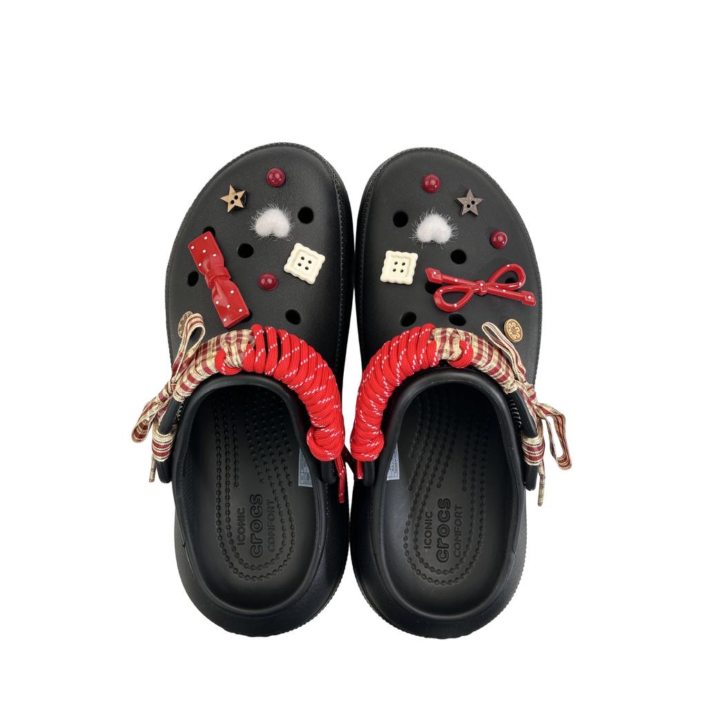 Crocs Crush Clog Cookies Crunch Fashion Retro Playful Cute College Versatile Comfortable Hole Shoes Women Black