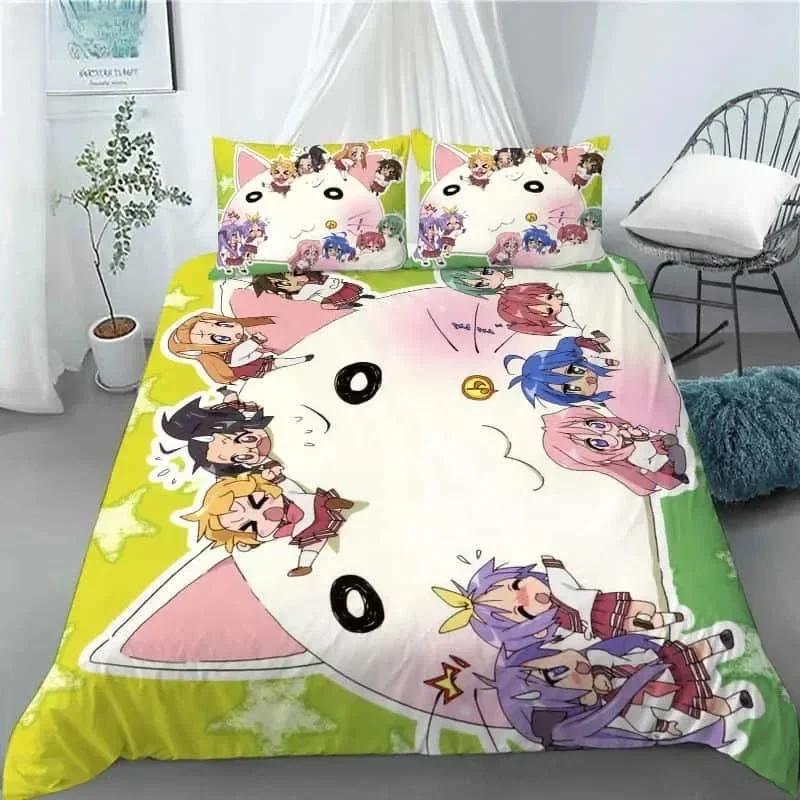New Lucky Star 3D Print Anime Girl 3 PCS Duvet Cover Set Fashion Bedding Sets Comforter Duvet Cover Pillowcase Home Textiles