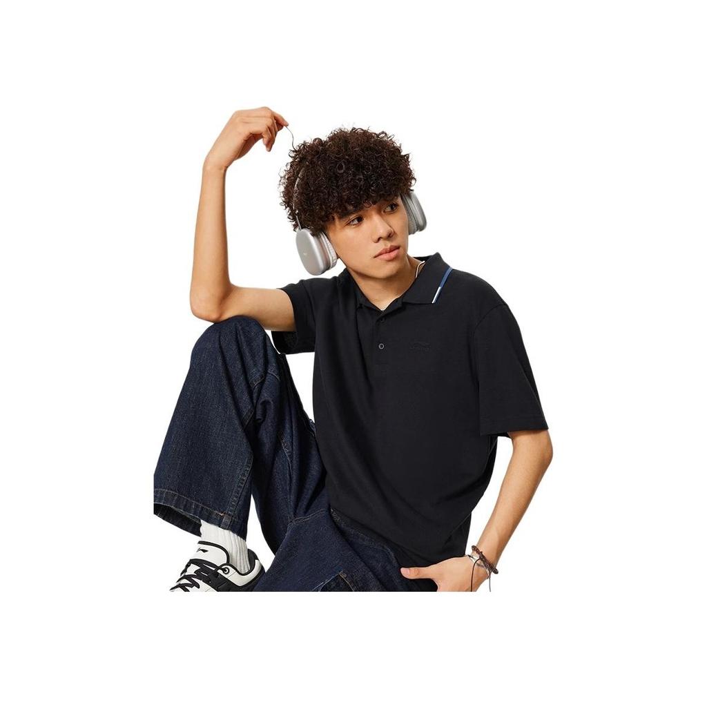Li Ning Sports Trend Series Simple Casual Solid Color Short Sleeve Polo Shirt Men Polo Shirts Deep-Navy APLU165-2