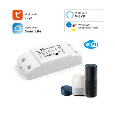 WiFi Tuya Smart Single Channel Relay Switch, 10A/16A, Remote Control AC 90-250V