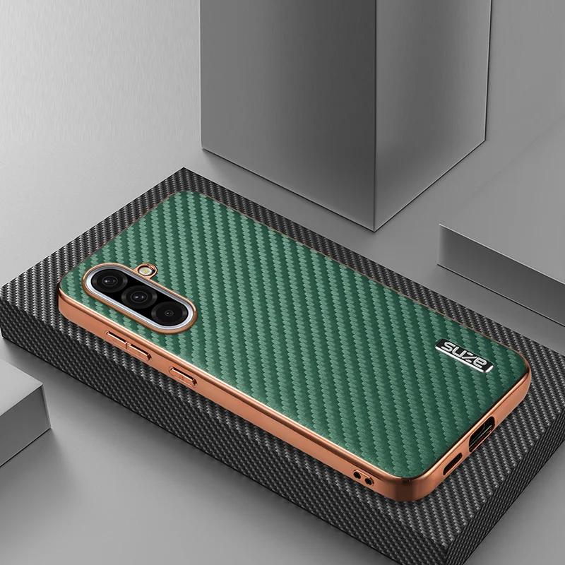 

Роскошный дизайн с гальваническим покрытием из углеродного волокна, кожаный силиконовый чехол-накладка на заднюю панель телефона для Samsung Galaxy A36, бампер, коке For Galaxy A36 зелёный