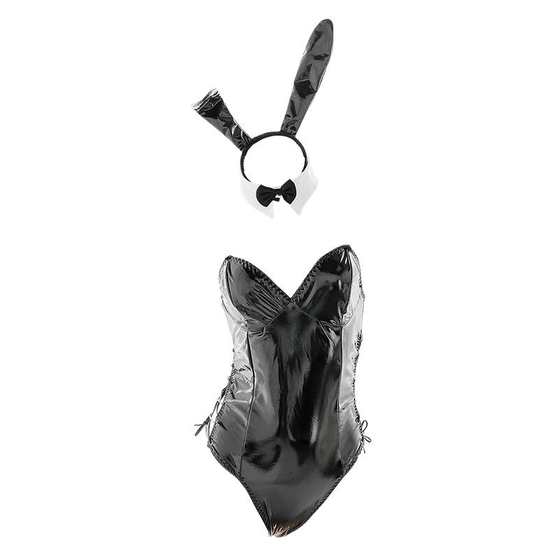 Sexy Lingerie Cosplay Bunny Costume PU Leather Bodysuit Mai Sakurajima Rabbit Suit Kawaii Ears 8 Pcs Anime Maid Outfit for Women