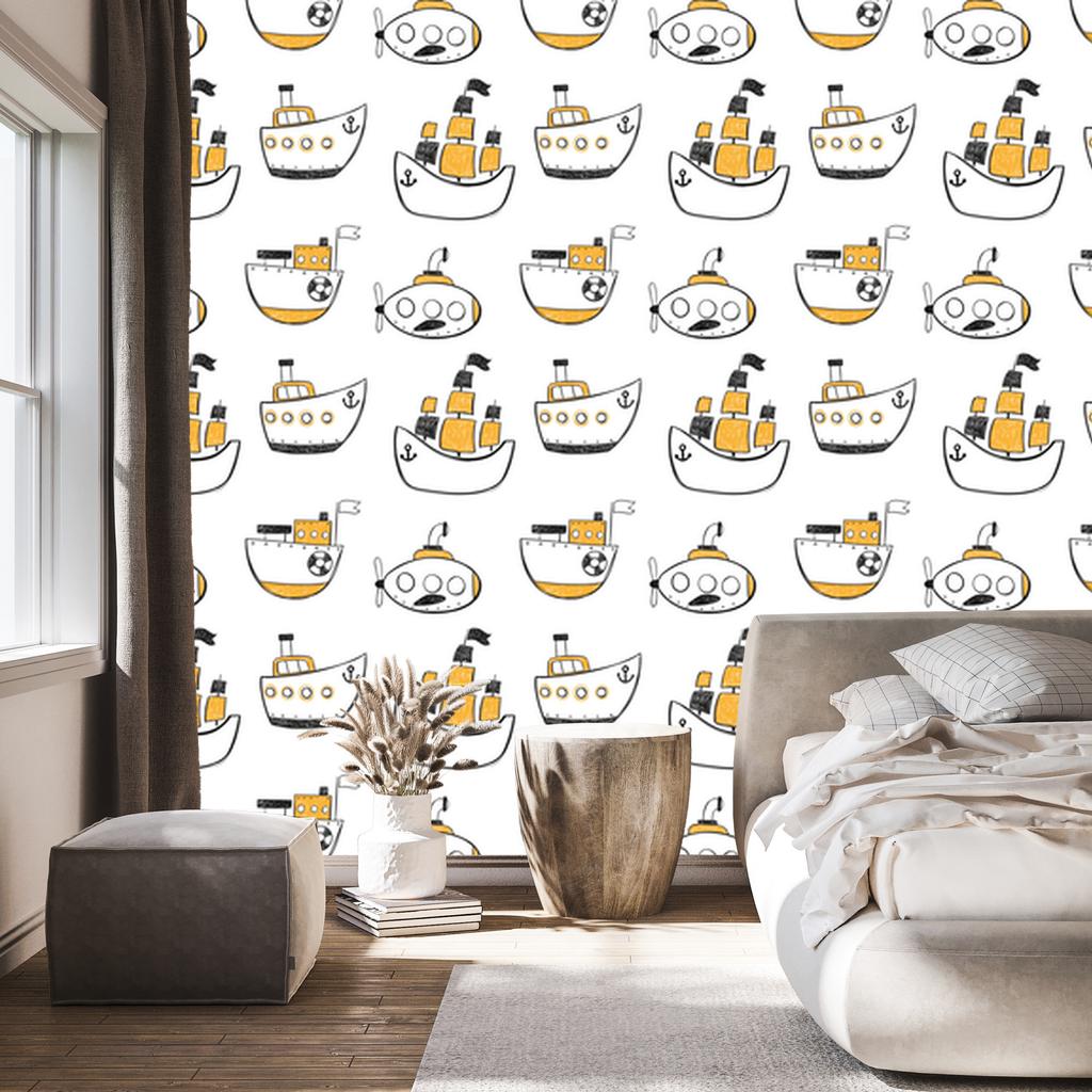 Wallpaper Colorful ships of different types for living room and bedroom 50x1000