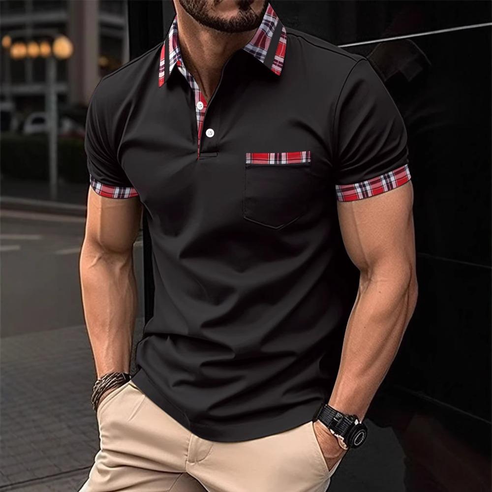 Polo da uomo con bottoni e taschino, colletto alla Henley – un top casual versatile