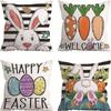 New Easter Pillow Cute Cartoon Rabbit Easter Egg Pillow Cover Linen Sofa Bedside Cushion Cover
