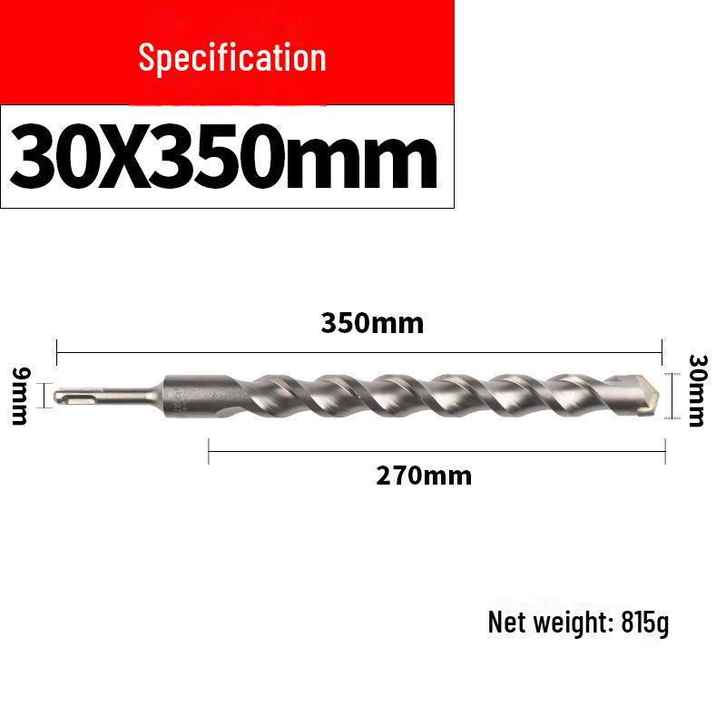 Impact Hammer Drill Bit for Drilling Through Concrete and Cement Walls with Round and Square Handles, Two Pits, and Two Grooves.