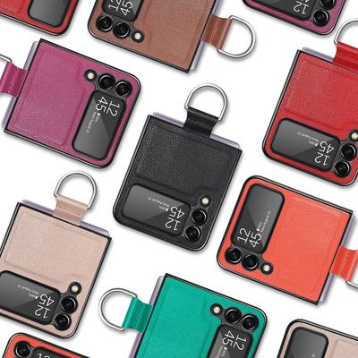 Anti-Scratch Non-Slip Leather Coque Case for Samsung Galaxy Z Flip 4 5 5G Flip5 Flip4 Flip3 Flip 3 Zflip4 Finger Ring Phone Bag Cover