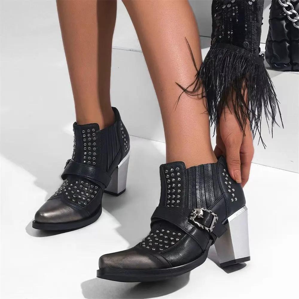 Fashion Brand Big Size Vintage Y2k Maillard Style Boots Retro Black Cowboy Boots Women High Heels Retro Western Boot High Quality Shoes