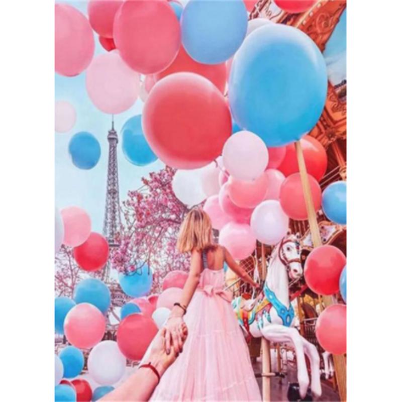 HUACAN Diamond Rhinestones Paintings Eiffel Tower Landscape Diamond Mosaic Balloon Embroidery Girl Needlework Art Home Decor