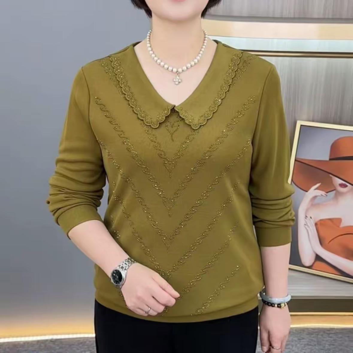 

Autumn Chic Long-Sleeve Slimming Rhinestone Doll Collar T-Shirt 2XL (110-120 jin)