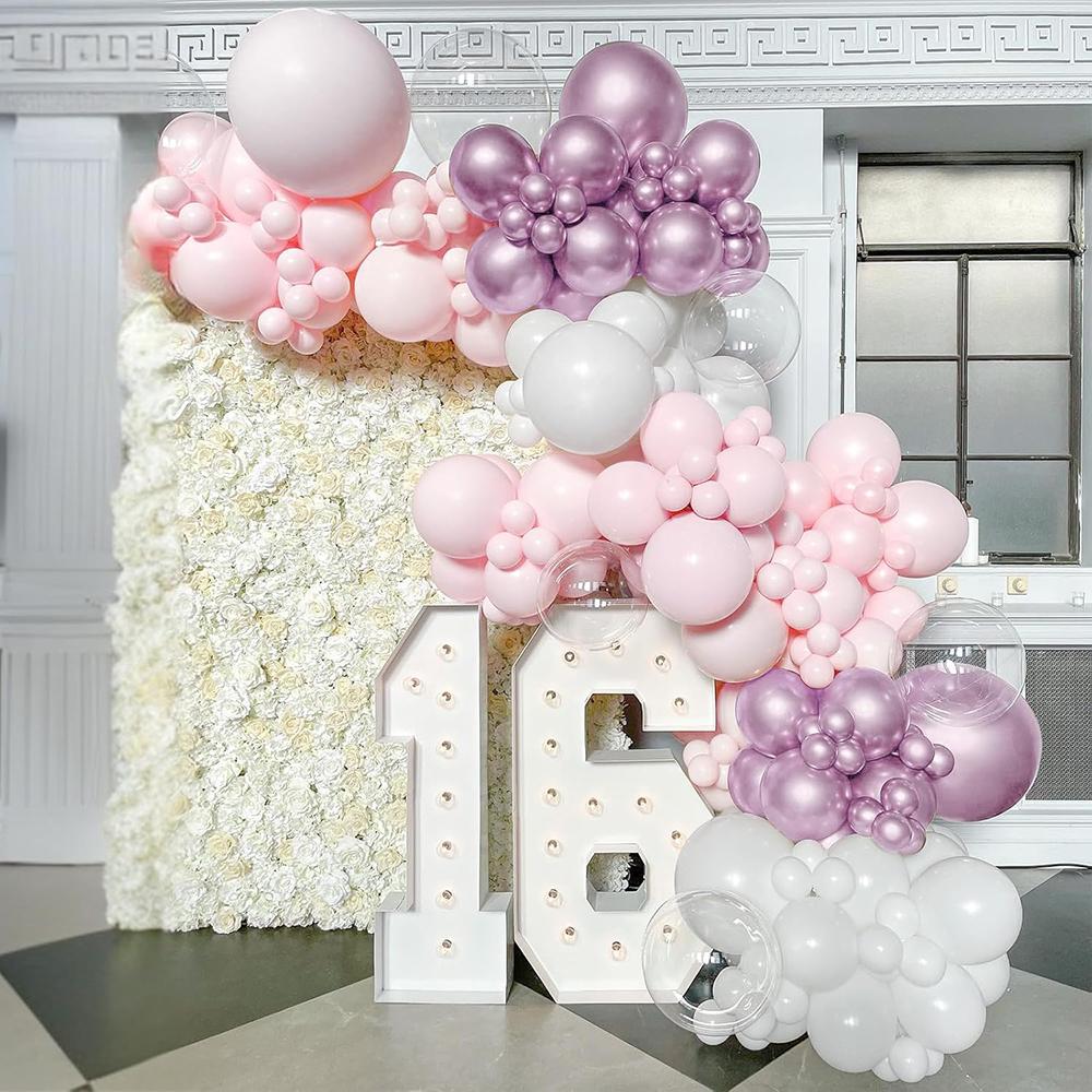 White Pink Balloons Arch Kit Metallic Pink Confetti Balloon Garland Baby Shower Gender Reveal Birthday Party Wedding Decoration