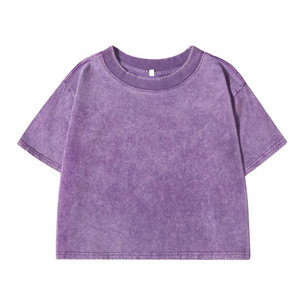 

Girl T-Shirt Summer Crop American Retro Cotton O-Neck T-Shirts Leisure Loose Short Sleeved M