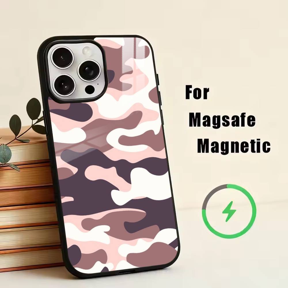 Fashion C-Camouflage Phone Case For iPhone17,16,15,14,13,12,11 Plus,Pro Magnetic For Magsafe Wireless Charging