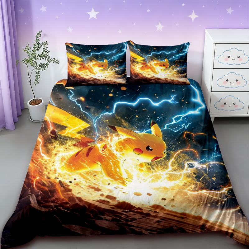 Pikachu Bedding Set Cartoon Anime Children Bedroom Quilt Cover Boy Girl Bedclothes Single Double King Duvet Cover Best Gifts