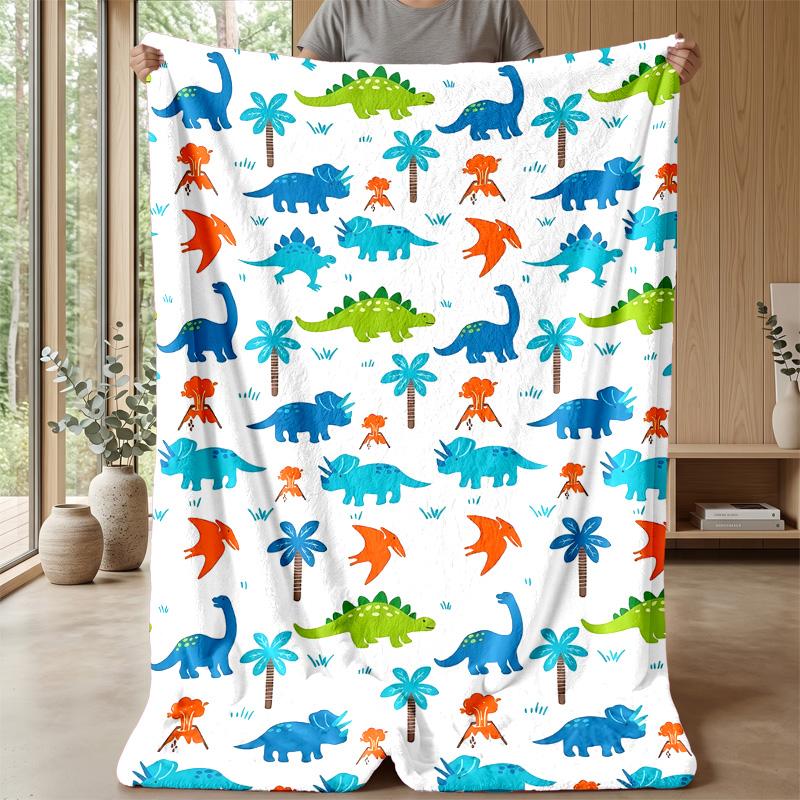 Vibrant Dinosaur Illustration Theme Blanket Lightweight Warm Flannel Blanket Decorative Throw Blanket for Home Decoration