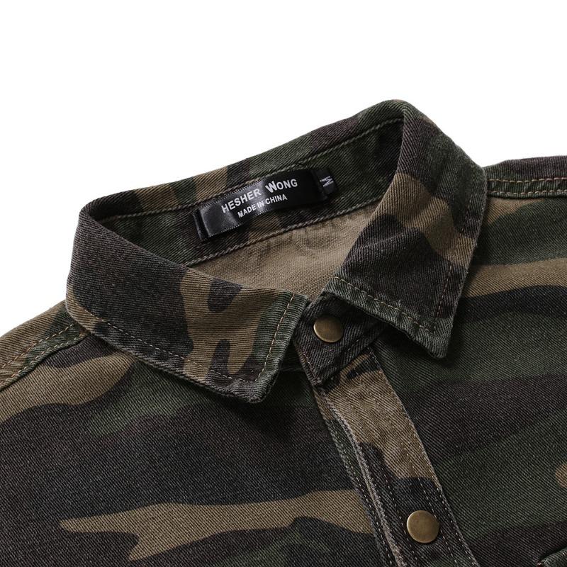 Herren Casual Langarm Camouflage Hemd mit Umlegekragen
