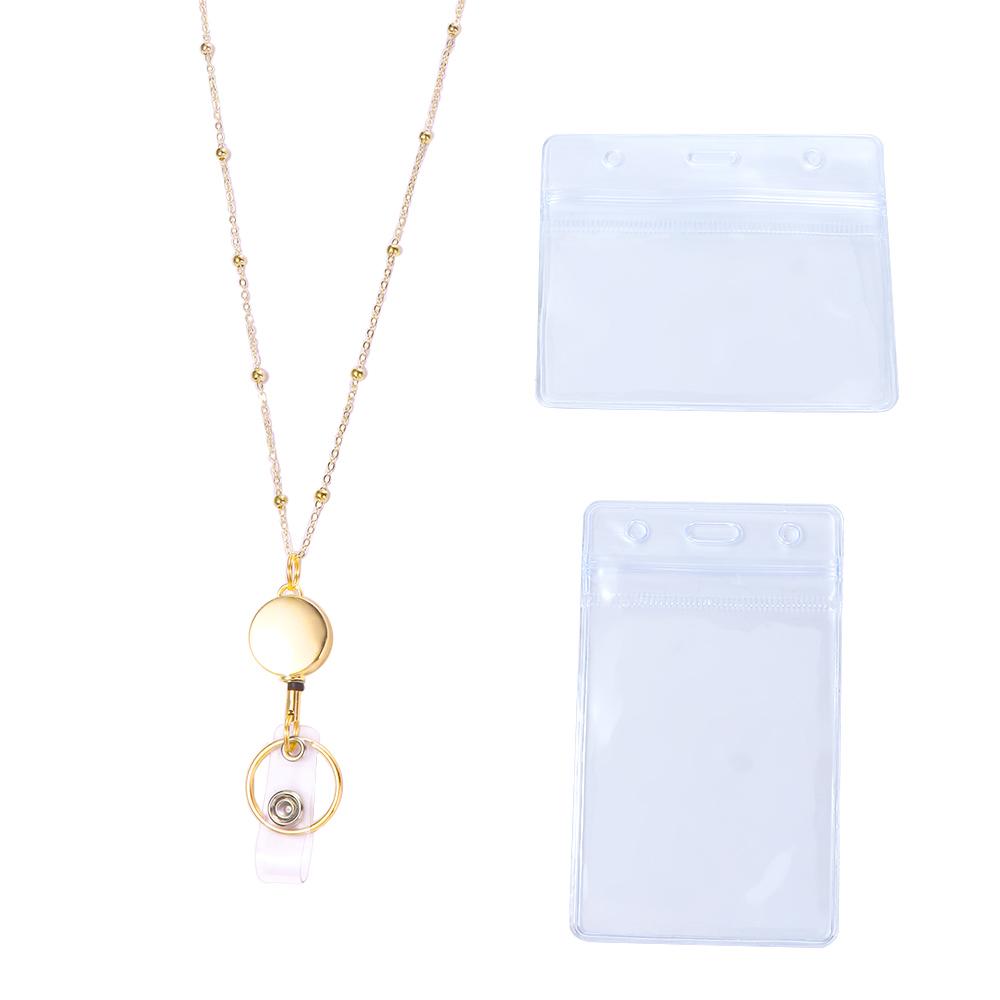 Name Card Keychain Office Supplies Badge Holder Necklace DIY Beaded Lanyard with ID Card Holders Retractable Badge Reel Lanyard