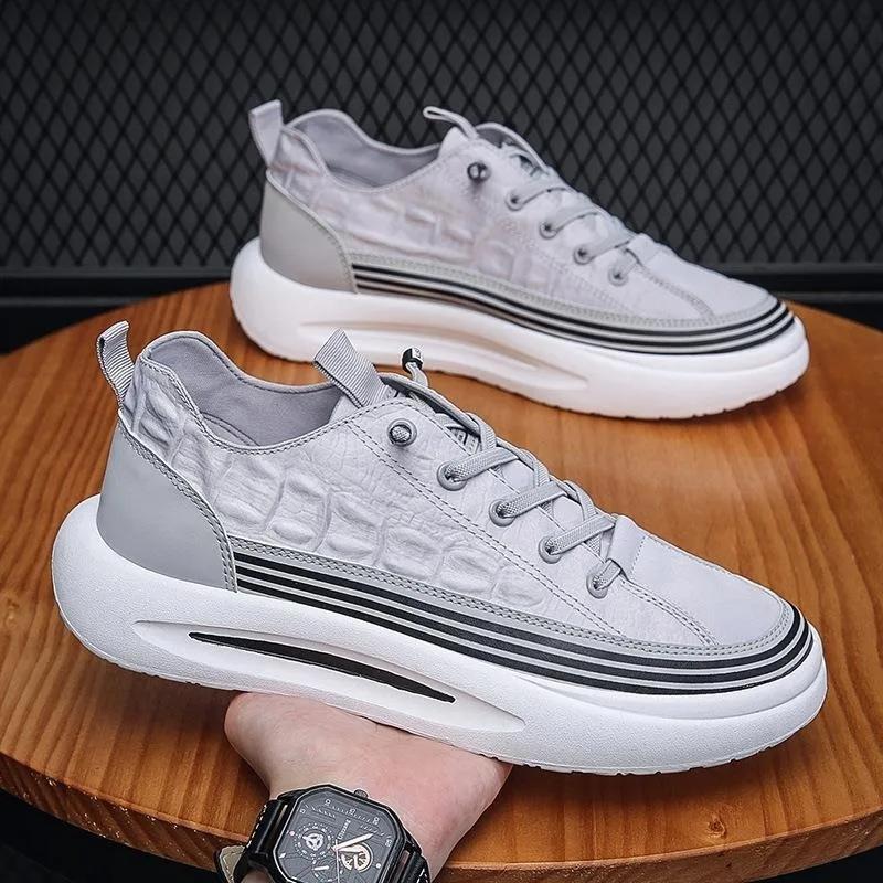 Fashion Crocodile Pattern Men Shoes Platform Loafers Summer Breathable Slip On Men Casual Sneakers Vulcanized Walking Zapatillas Hombre