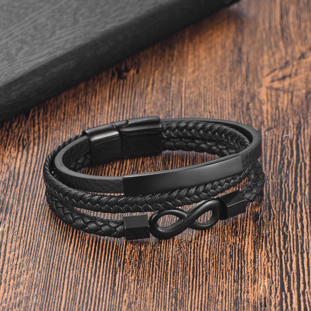 Stainless Steel Genuine Leather Men Bracelet Black/Brown Color Multi-Layers Accessories Jewelry for Male Female Couple Gift
