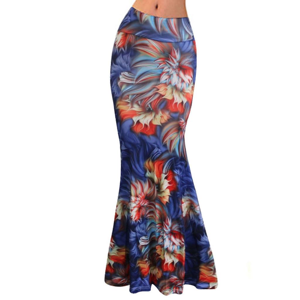 Damen Bedruckter Schmaler Halbrock mit hoher Taille, dehnbarem Wickelsaum und mittellanger Hüftlänge