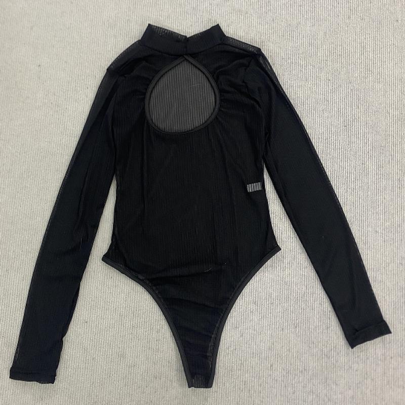 Summer Retro Sexy See Through Striped Mesh Slim Fitting Jumpsuit for Women