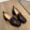 New Retro Vintage Mary Jane Loafers for Women Chunky Heel Thick Sole Square Toe Shoes British Style Women's Loafers