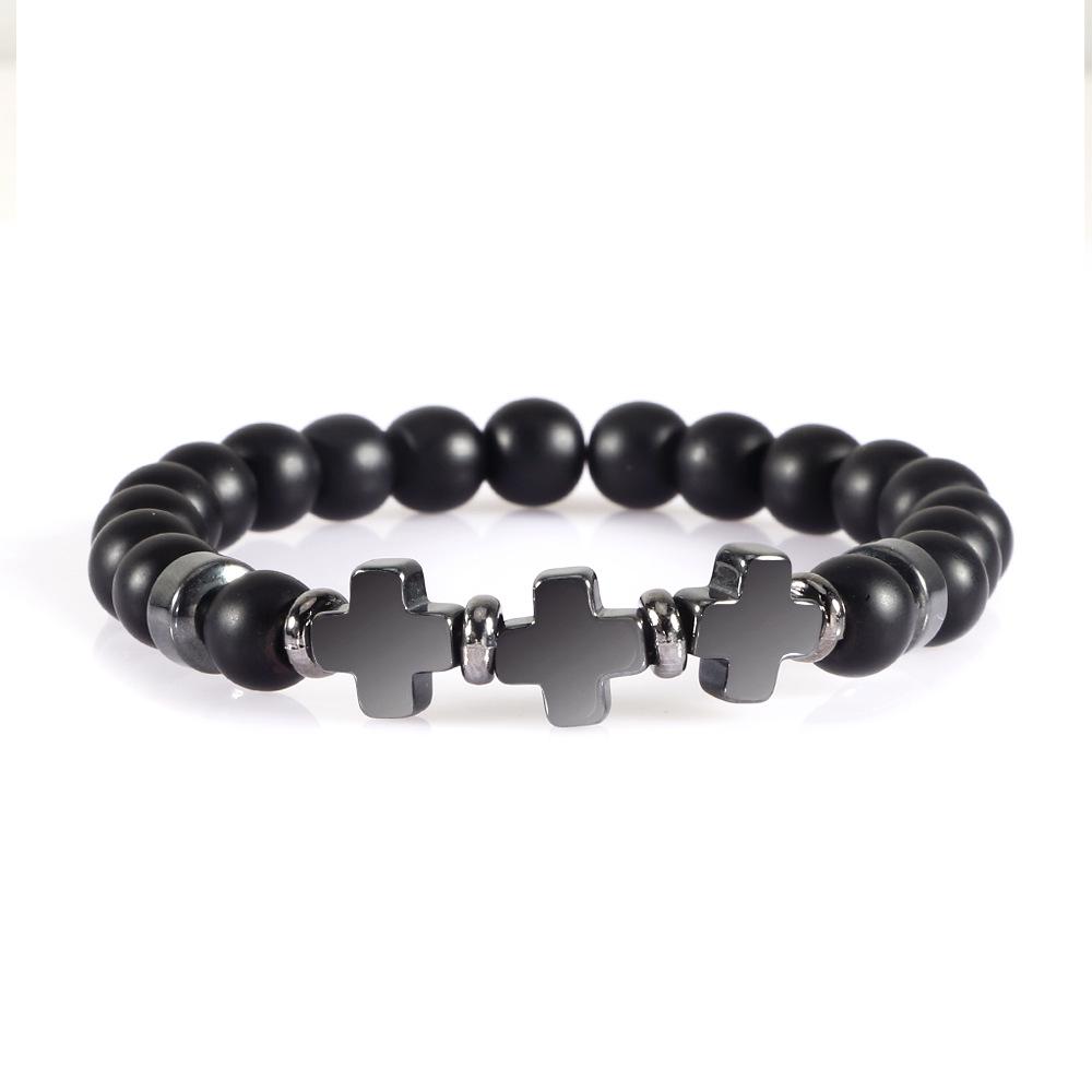 2022 Women s European  American Cross Bracelet with Black Gallstone - Best Friend  Couple Elastic Hand Ornament